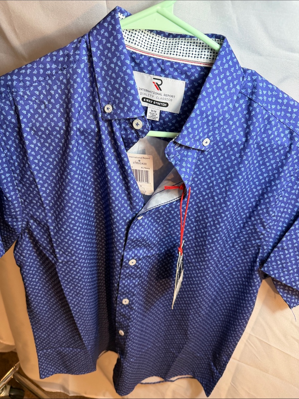 International Report Men's Blue Short-Sleeve Button-Down Shirt with Micro Print